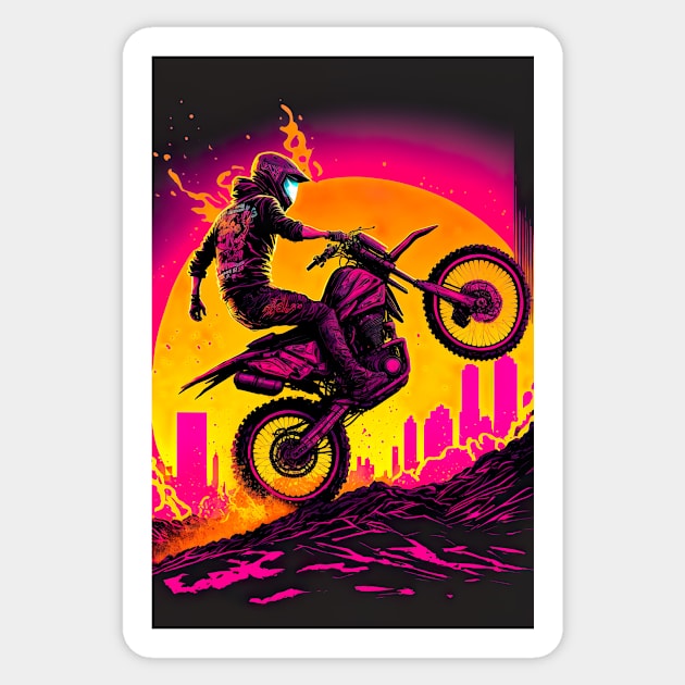 Cyber Future Dirt Bike With Neon Colors Sticker by KoolArtDistrict